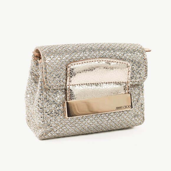 Jimmy Choo Caro Champagne Glitter Fabric Clutch - Picture 2 of 11